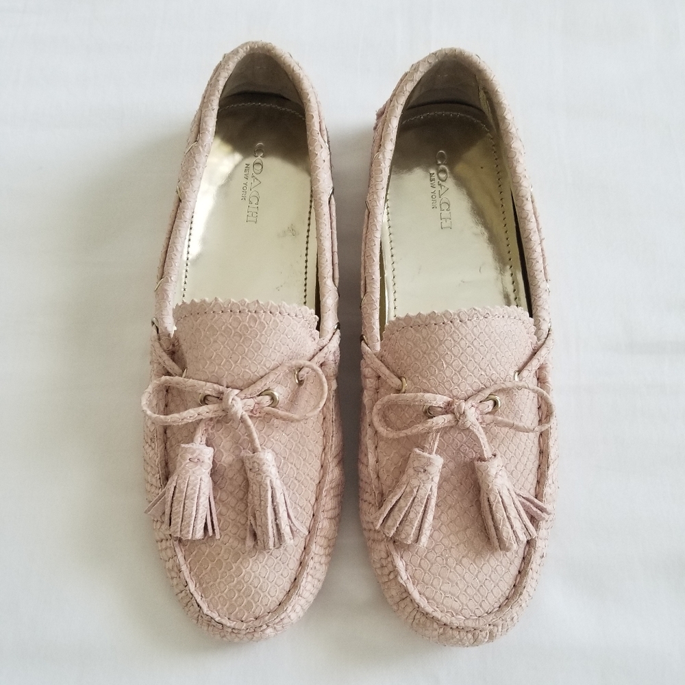 Coach pink snakeskin flat loafers